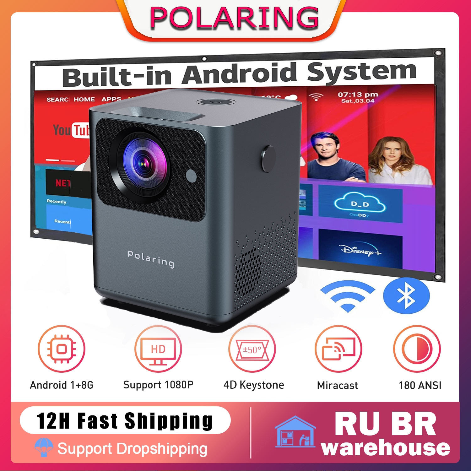 Polaring A2pro   , 1080P 4D Ű ȵ̵ ý, 5GWIFI  , 180ANSI 9000Lumes Do   